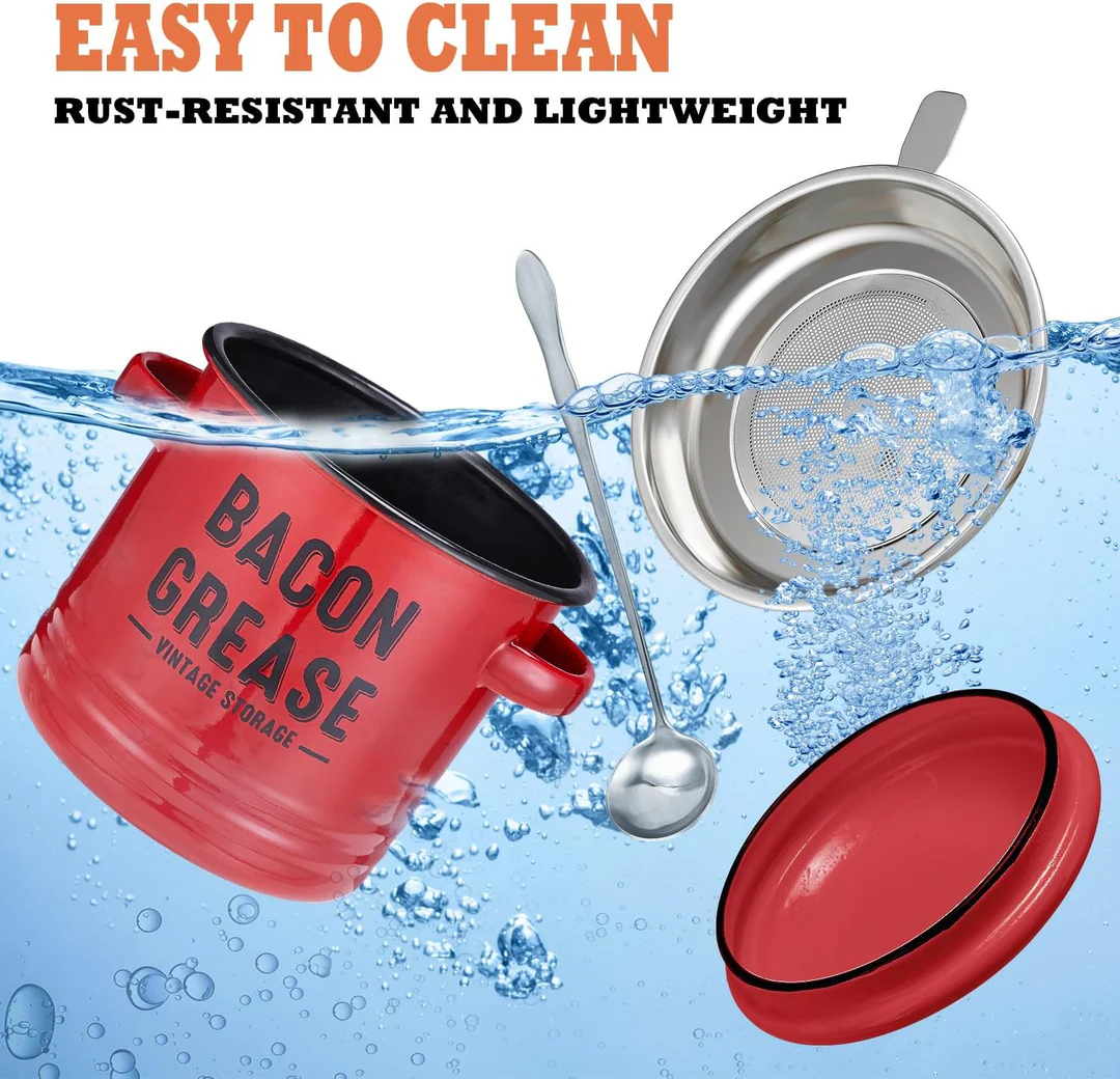 Bacon Grease Container with Strainer Kitchen Oil Storage Can