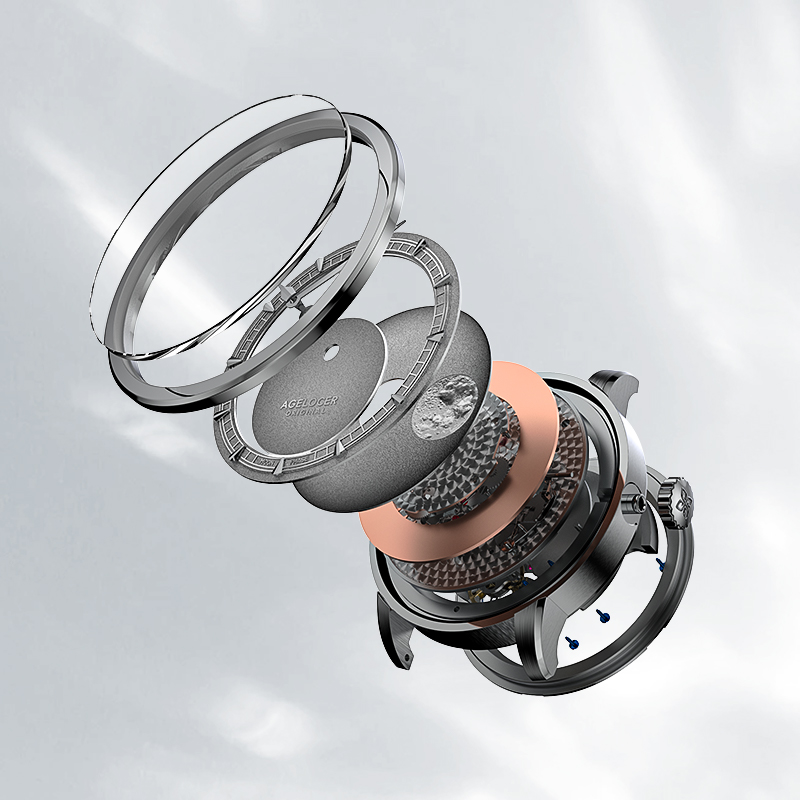 Agelocer New In Original Panoramic Luminous Moon  Phase Design  Luminous Moon Sapphire Glass