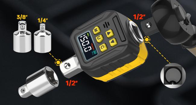 Product Introduction of 1/2" Drive Digital Torque Adapter, 12.5-250Ft-lb/17-340 Nm, Color LCD Display, Digital Torque Wrench Adapter with ±2% Accuracy, Torque Wrench Calibration Tool for Torque Meter for Auto,Moto 11