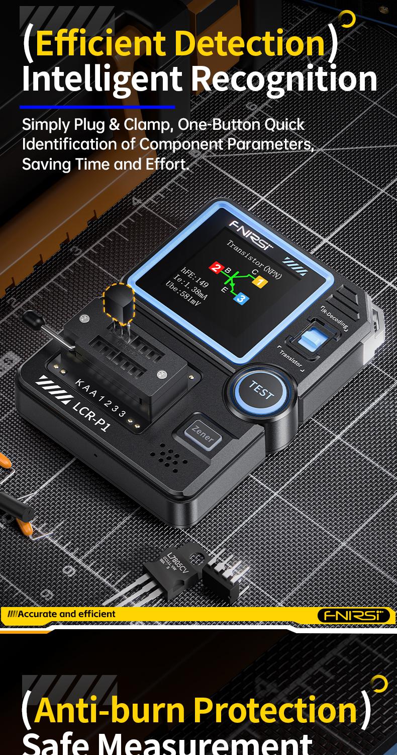 Product Introduction of FNIRSI LCR-P1 Transistor Tester Diode Triode Capacitance Resistance Meter LCR ESR Meter NPN PNP MOSFET IR Multifunction Tester 3
