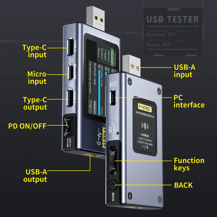 Smart USB Tester Voltmeter Ammeter TYPE-C Fast Charge Detection Trigger Capacity Measurement Ripple Measurement