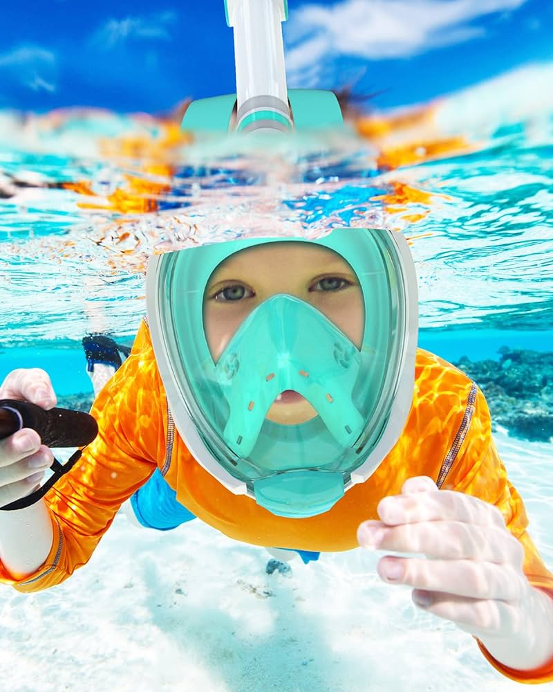 QingSong Kids Snorkel Mask Full Face, Snorkeling Set with Camera Mount, Foldable 180 Degree Panoramic View Snorkeling Gear Anti-Fog Anti-Leak, Snorkeling Packages - Amazon Canada