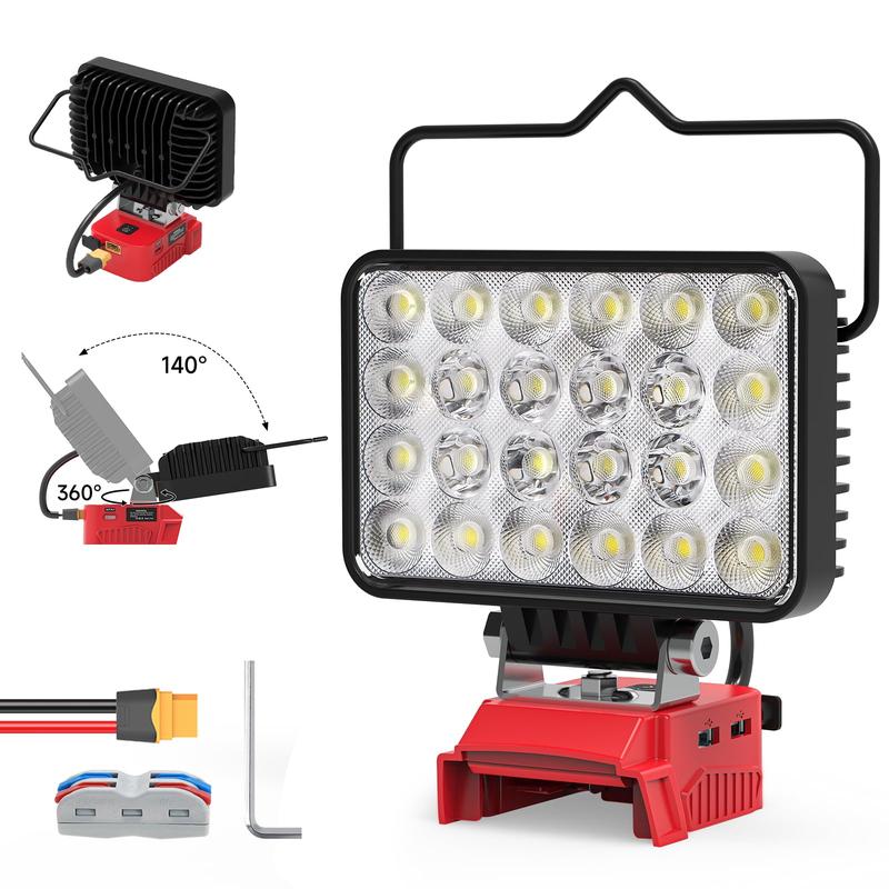 Upgraded wireless LED work light, compatible with various batteries, 7200 lumens, dual USB and Type-C fast charging, essential for camping, emergency repairs and construction site lighting [batteries not included].