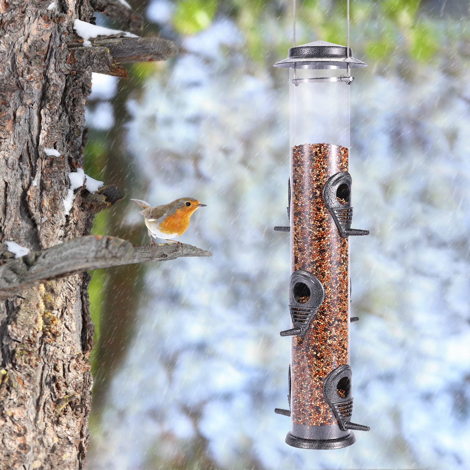 Metal bird feeder tube hanging wild bird feeder six-piece bird feeder