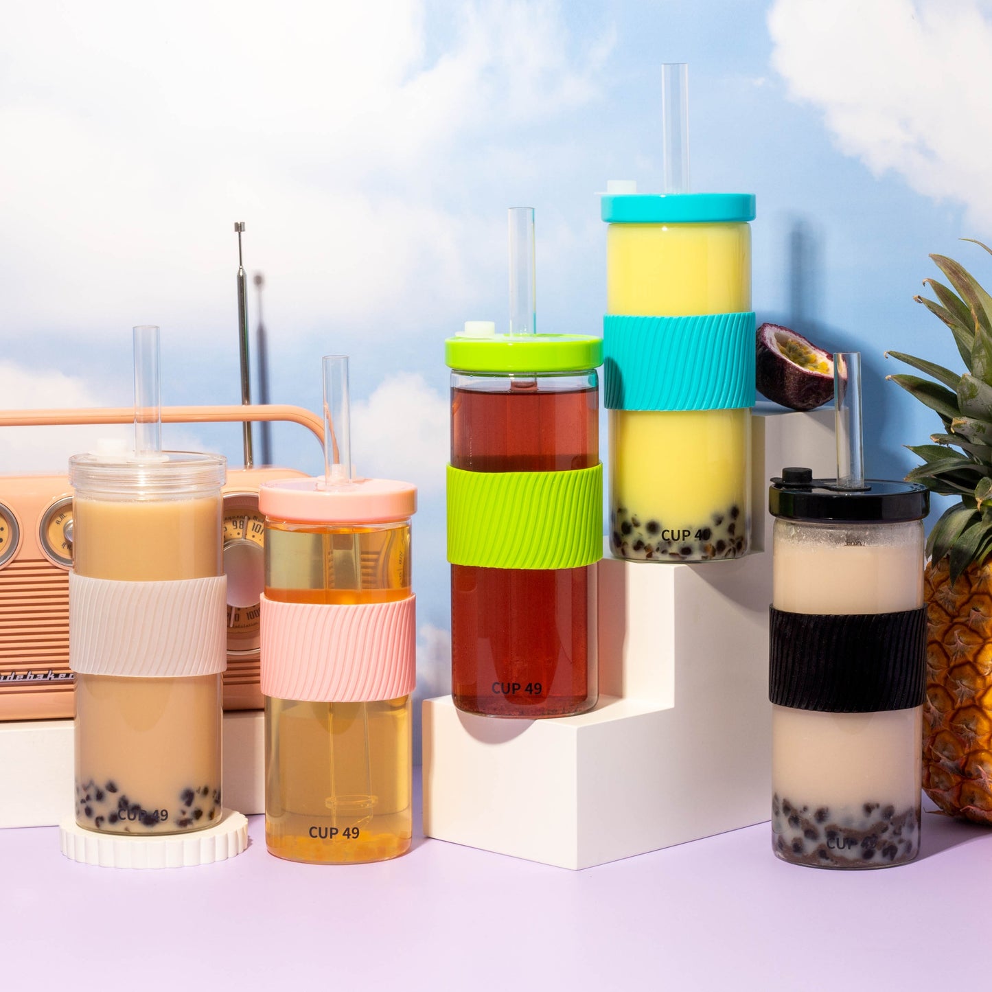 NEW Reusable Glass Bubble Tea Cup Tumbler Set