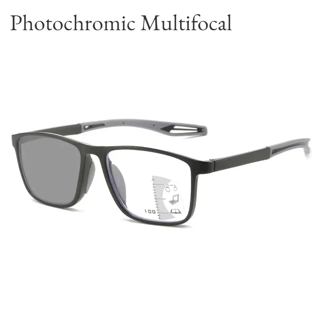 Photochromic TR90 Anti-blue Light Multifocal Progressive Sports Reading Glasses