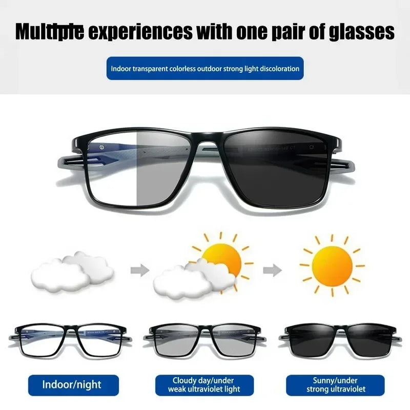 Photochromic TR90 Anti-blue Light Multifocal Progressive Sports Reading Glasses