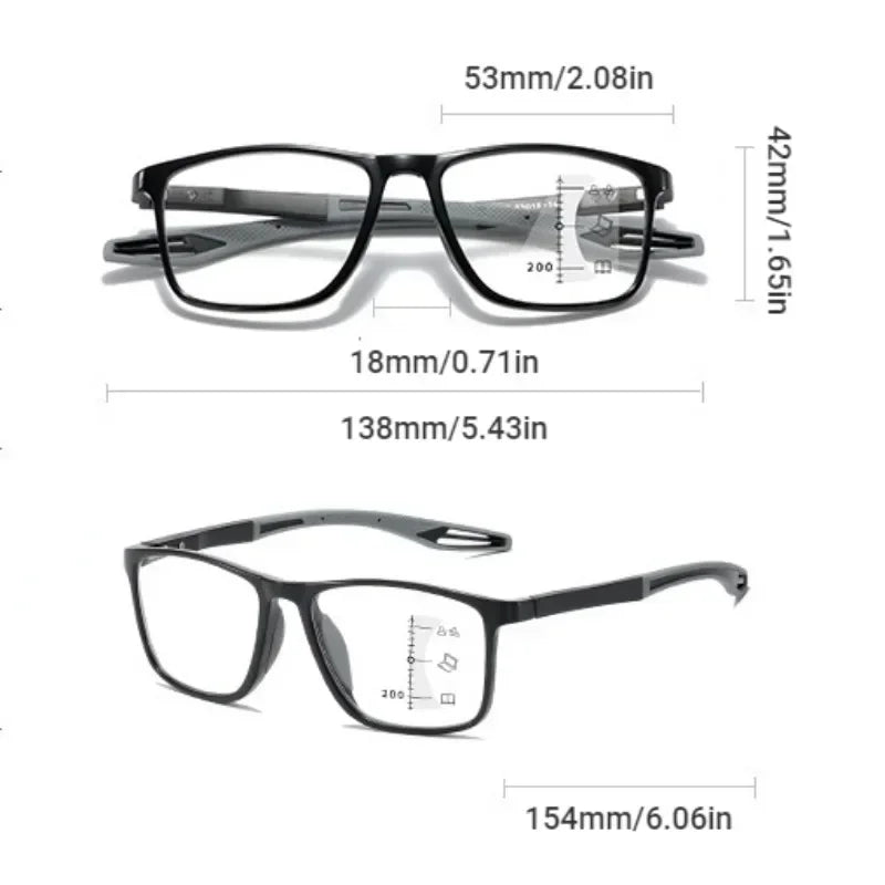 Photochromic TR90 Anti-blue Light Multifocal Progressive Sports Reading Glasses