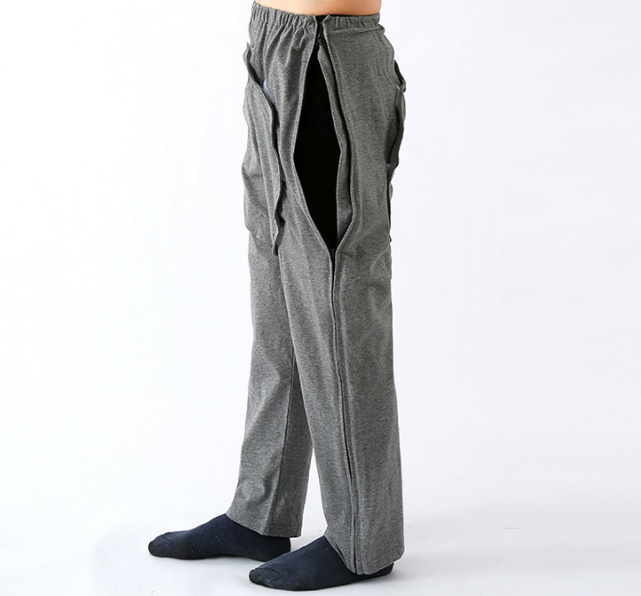 Fully open crotchless pants - Front and back Velcro side zipper design - Suitable for bedridden elderly people