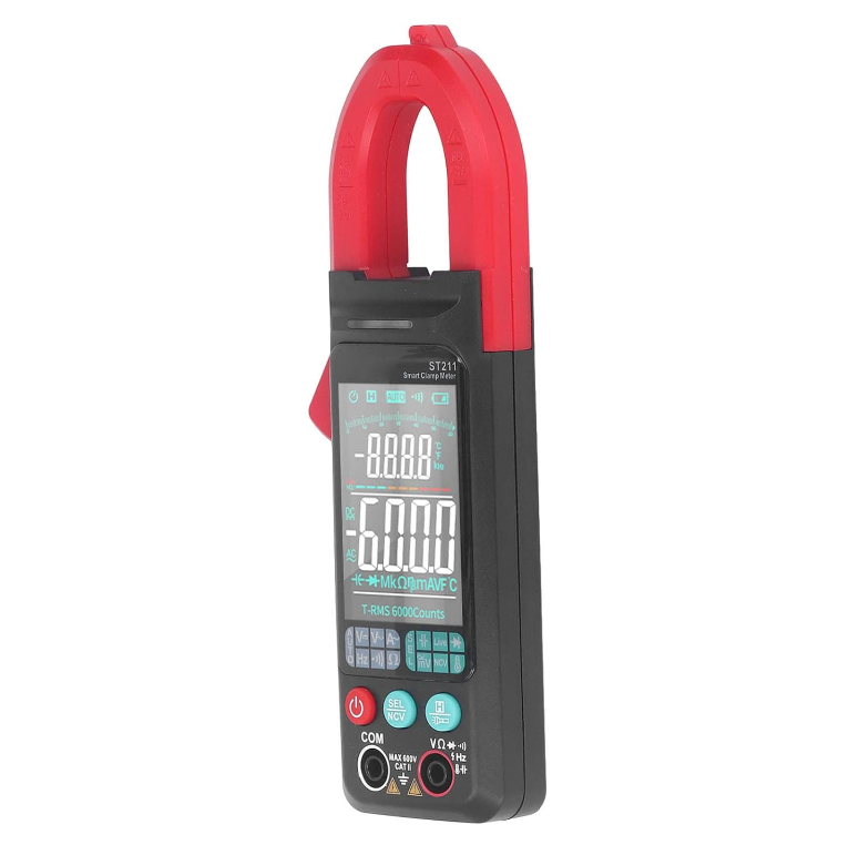 Digital clamp meter with LED light for measuring voltage, current and temperature
