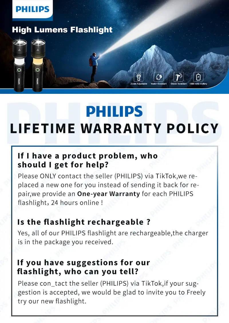 Product Introduction of 【Fathers Day Gift】PHILIPS Safety Ignition Camping Light strong Flashlight 7
