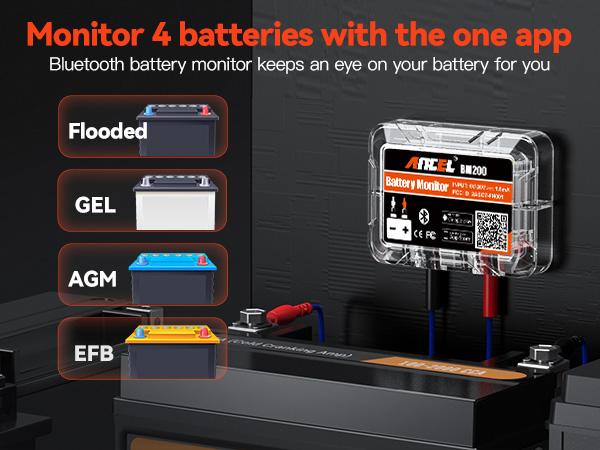 Product Introduction of ANCEL BM200 12V Car Battery Tester, Bluetooth 4.2 Auto Battery Load Analyzer for Lithium & Lead-Acid Batteries with Cranking Charging Test Alarm Record Voltage History 8