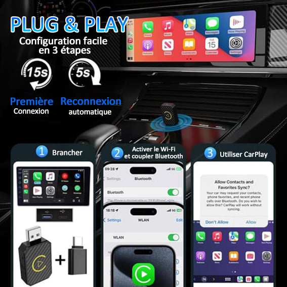 ⌛DERNIER JOUR 49% DE RÉDUCTION - Adaptateur CarPlay sans fil mini