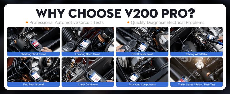 Product Introduction of VDIAGTOOL V200 Pro Automotive Power Circuit Probe Tester Breaker Finder Tool, 12/24V Electrical Open Short Circuit Finder, Wire Tracer, AC DC Voltage Trailer Relay Fuse Test car checker device Detector Portable 5