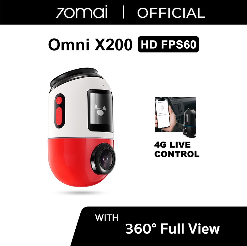 70mai Dash Cam Omni X200 360° Full View 4G Connect HD 1080P FOV 140° - Hitam+4G Kit, Built-in 64G