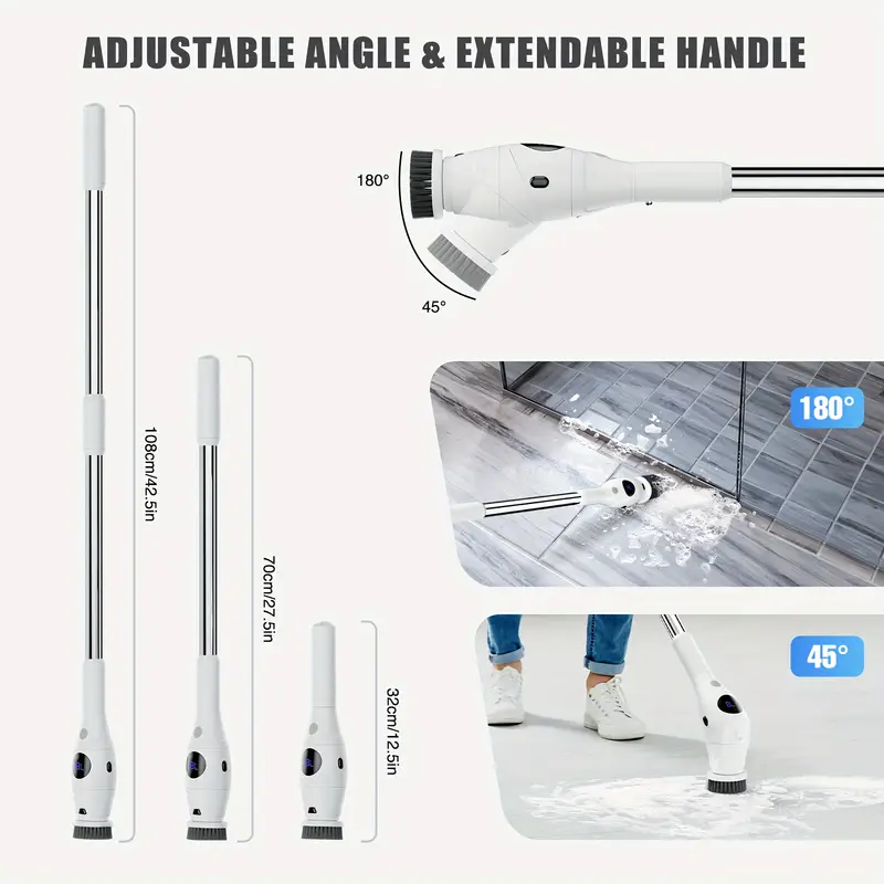 electric spin scrubber cordless shower scrubber with 7 replacement head 3 adjustable speed power scrubber bathroom scrubber cleaning brush with extension handle for bathtub floor tile grout details 5