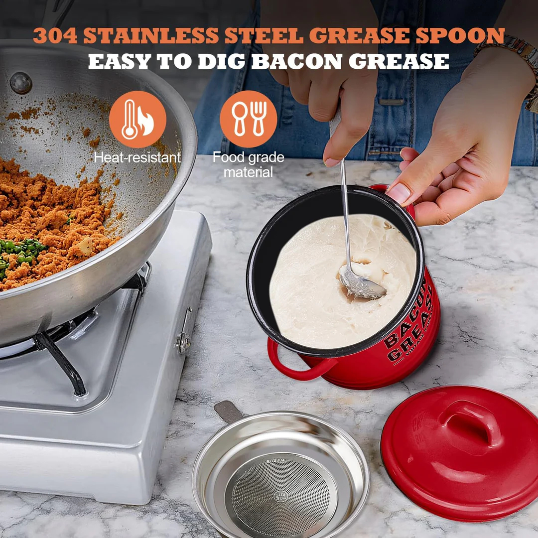 Bacon Grease Container with Strainer Kitchen Oil Storage Can