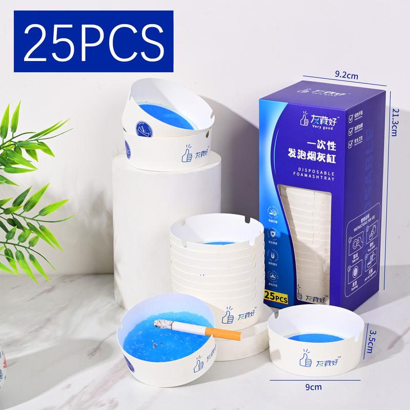 Disposable Ashtray 25-Pack, Portable & Eco-Friendly Paper Ashtrays with Deodorizing Smokeless Gel, for Indoor Outdoor Use, Travel, Car Cup Holder, Parties and Camping