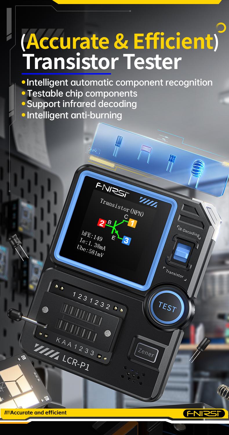 Product Introduction of FNIRSI LCR-P1 Transistor Tester Diode Triode Capacitance Resistance Meter LCR ESR Meter NPN PNP MOSFET IR Multifunction Tester 2