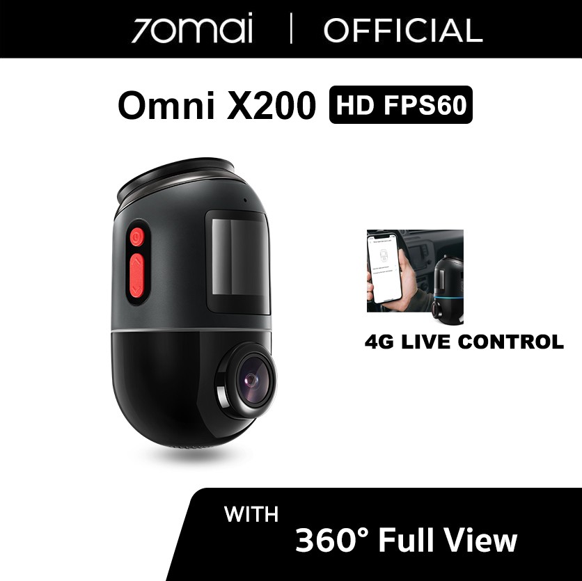 70mai Dash Cam Omni X200 360° Full View 4G Connect HD 1080P FOV 140° - Hitam+4G Kit, Built-in 64G