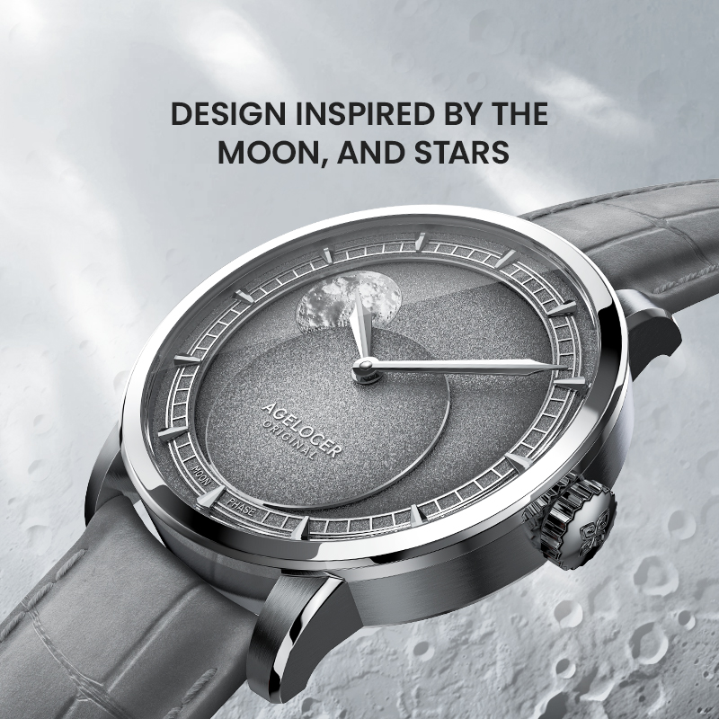 Agelocer New In Original Panoramic Luminous Moon  Phase Design  Luminous Moon Sapphire Glass