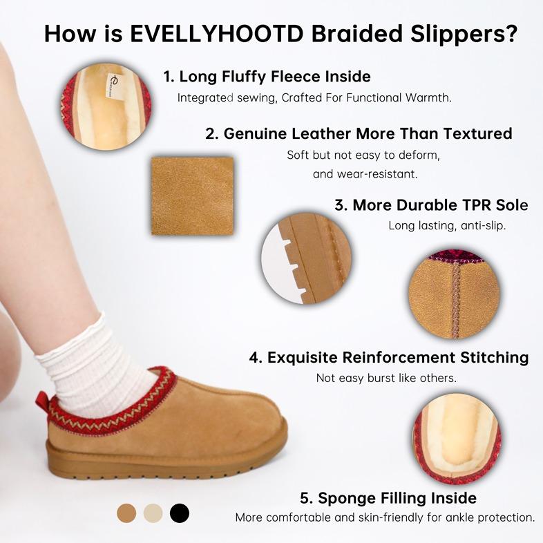 EVELLYHOOTD Braided Leather Outdoor Suede Slippers Women's Mini Platform Boots with Fluffy Fur Lining Short Ankle Boots for Autumn Winter Warm Walking Shoes