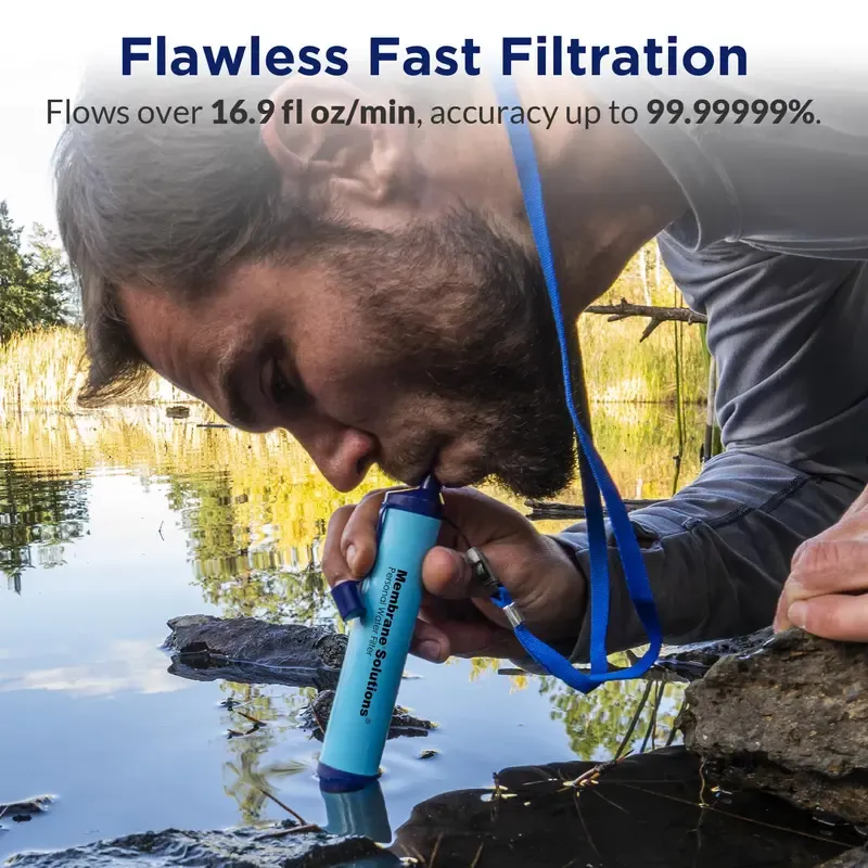 Membrane Solutions/WAKIWAKI Water Filter Straw Portable Survival Filtering System for Drinking, Hiking, Camping, and Emergency Preparedness