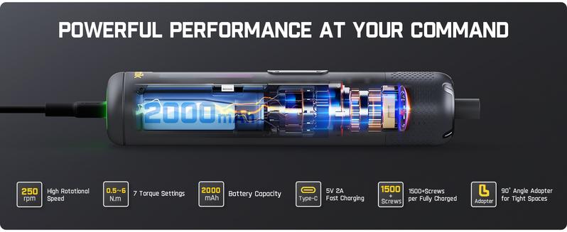 Fanttik S2 Pro 3.7V Electric Screwdriver, Cordless Screwdriver Set, 7 Torque Settings, 0.5 to 6N.m, 20 Magnetic Bits, 1/4''Hex Shank, with 90&deg; Angle Adapter, for Furniture, Household Repairs Tool Kit Power Tool Accessories Christmas Gift