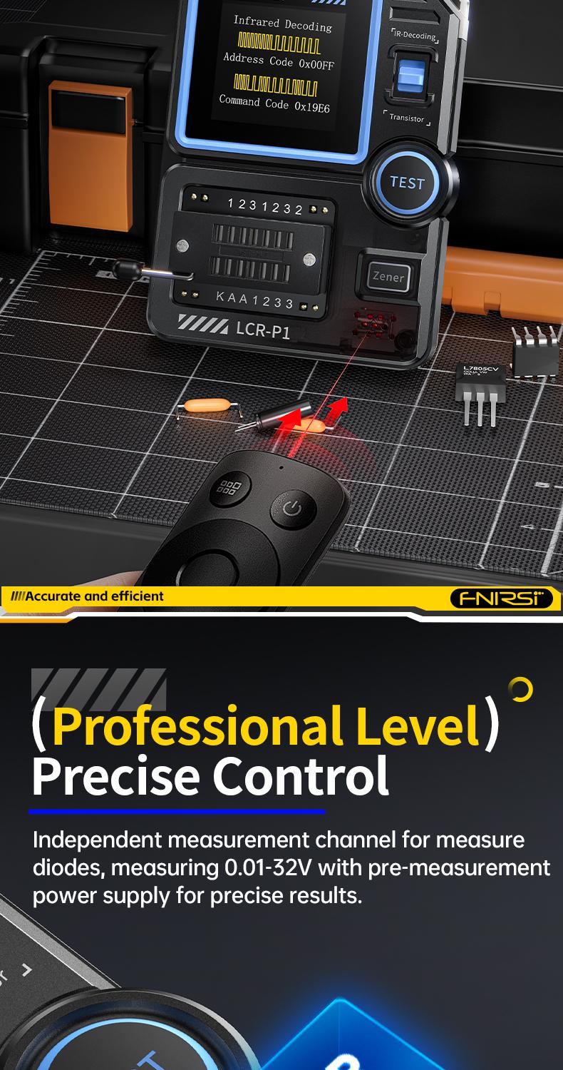 Product Introduction of FNIRSI LCR-P1 Transistor Tester Diode Triode Capacitance Resistance Meter LCR ESR Meter NPN PNP MOSFET IR Multifunction Tester 6