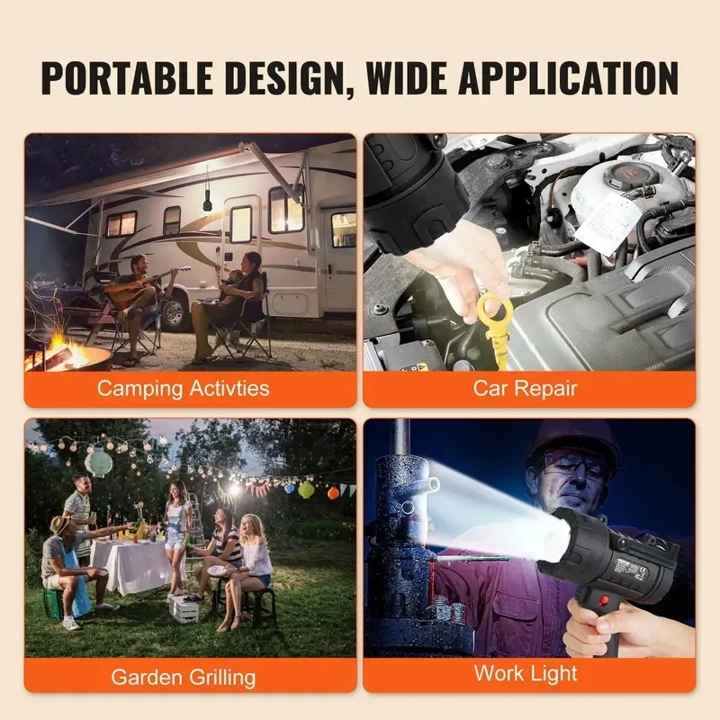 VEVOR Super Bright Rechargeable Spotlight Flashlight 200,000LM Searchlight