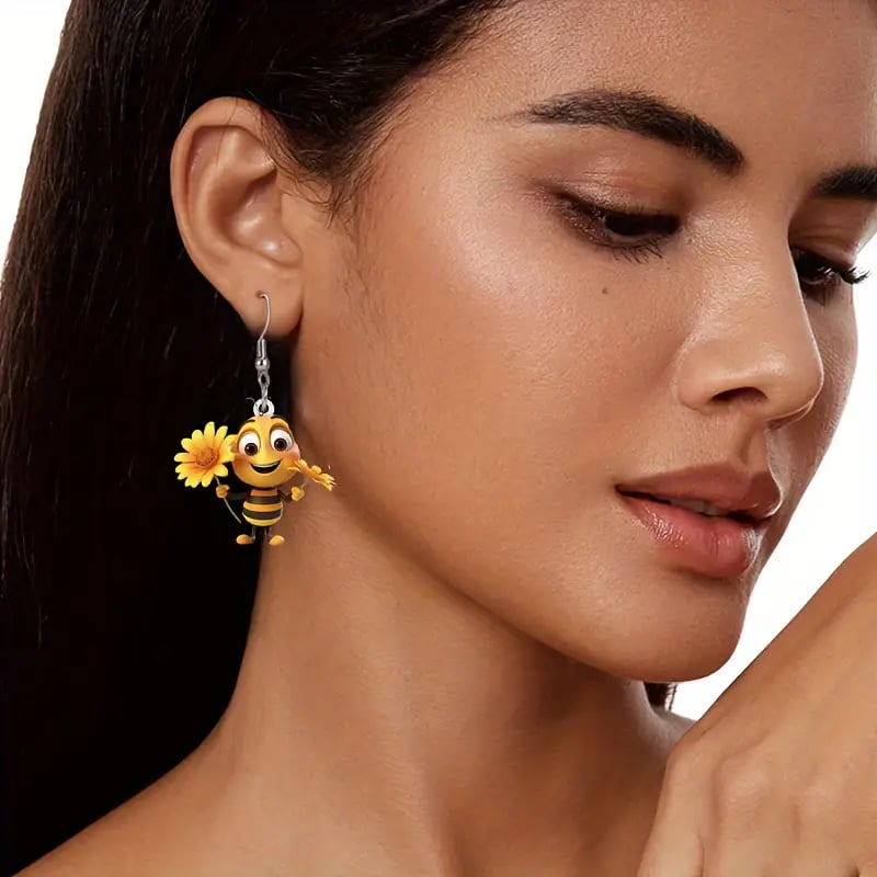 (🔥HOT SALE NOW 49% OFF) -🌻Cute Sunflower & Bee Acrylic Earrings🐝