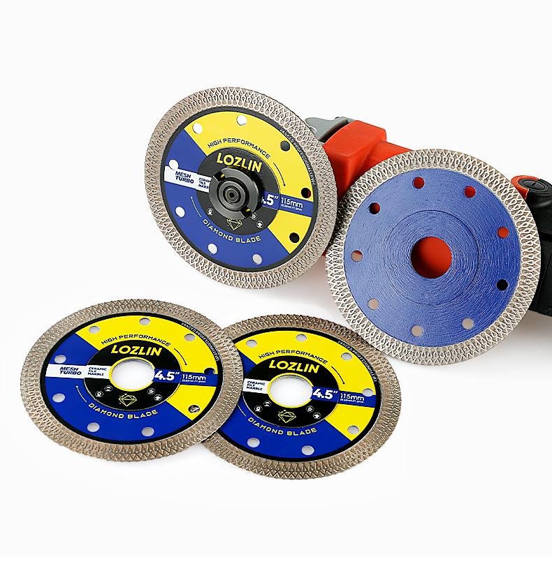 LOZLIN 3PCS 4.5" (115MM) Mesh Turbo Diamond Cutting Disc - Grinding & Cutting Blade for Tile, Ceramic, Marble - Fits Angle Grinder