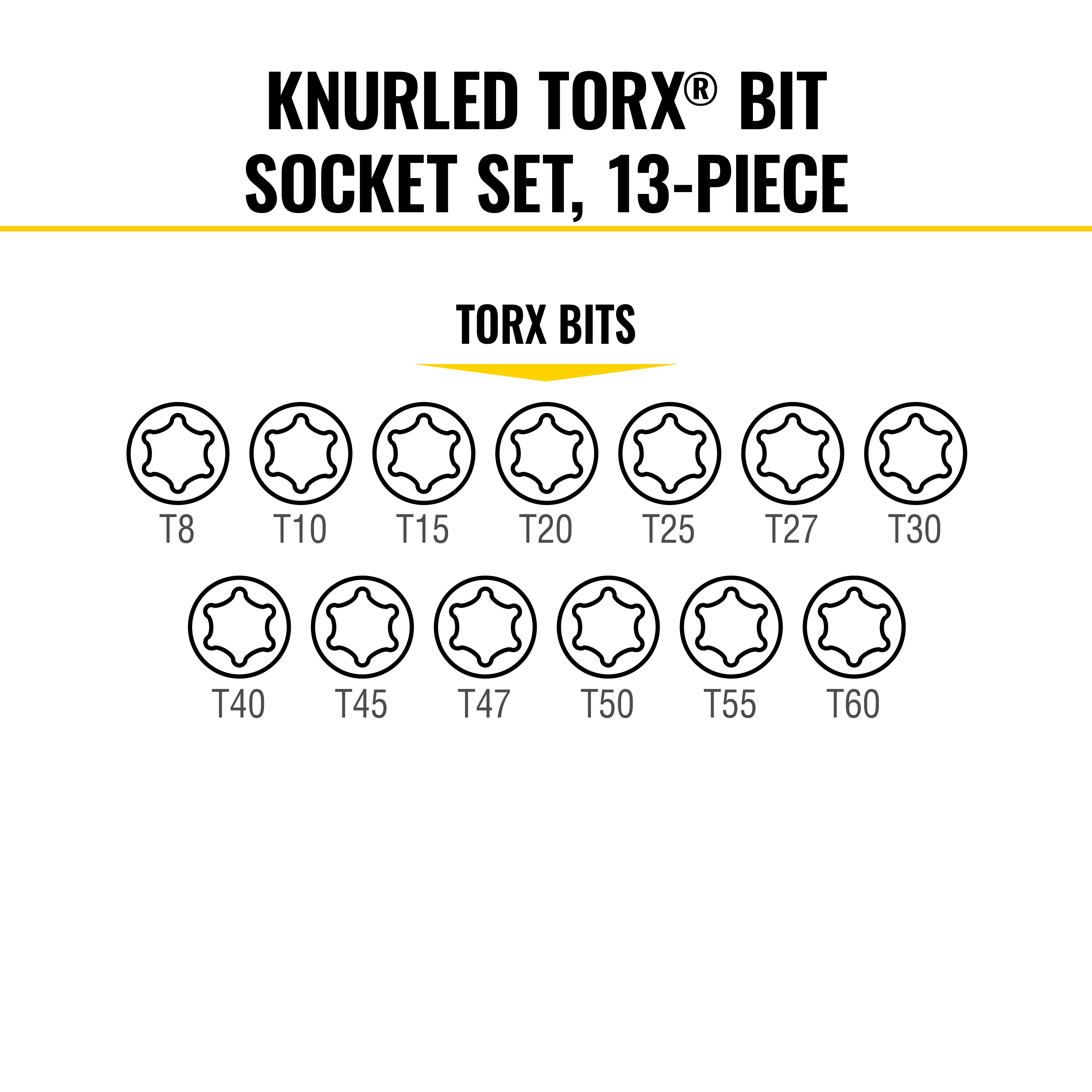  Knurled Hex Bit Socket Set, SAE, 13-Piece