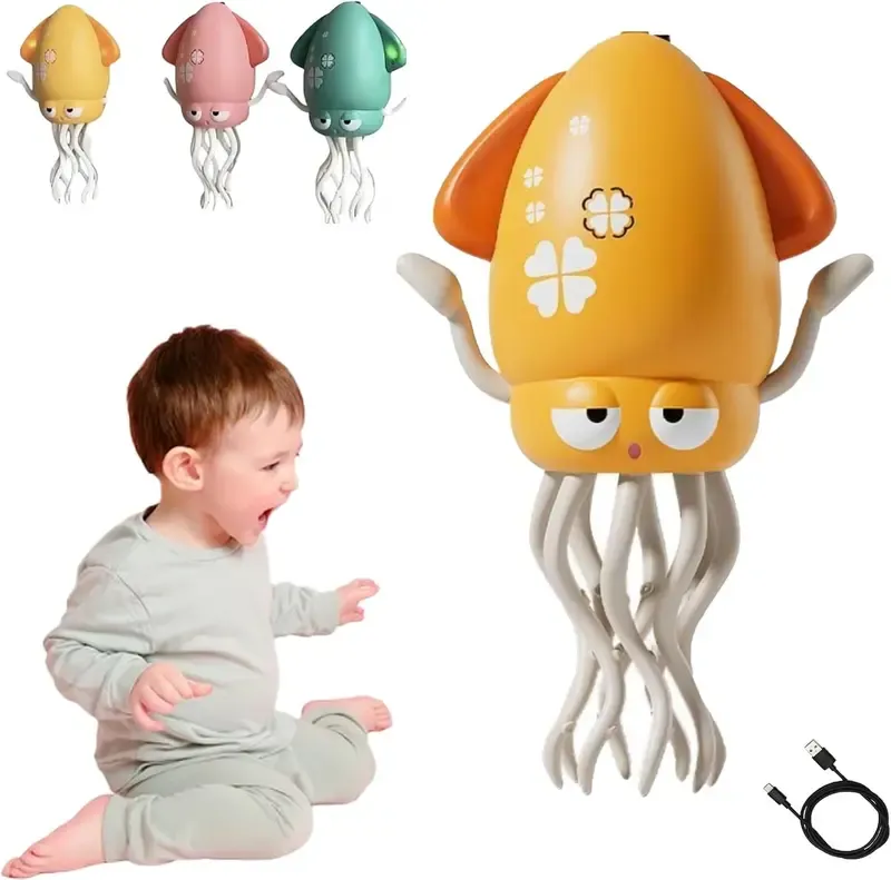 Electric Crawling Octopus Toy with LED Lights & Music, Crazy 8-Leg Action Octopus with Smart Obstacle Avoidance, Toddler Toys for Interactive Fun Gifts Sensory Newborn Cute