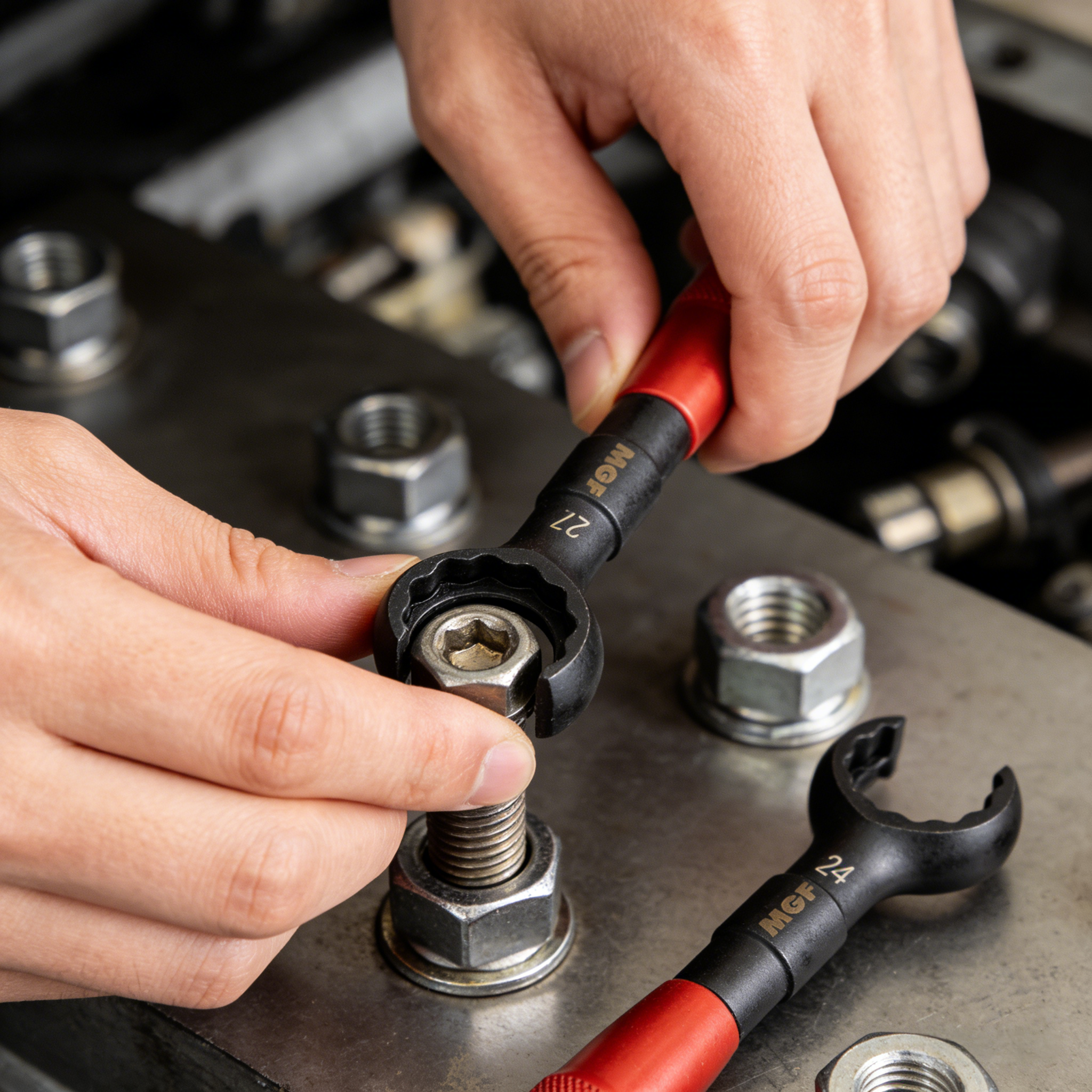 Open-end ring wrench for countersunk nuts up to 30 mm