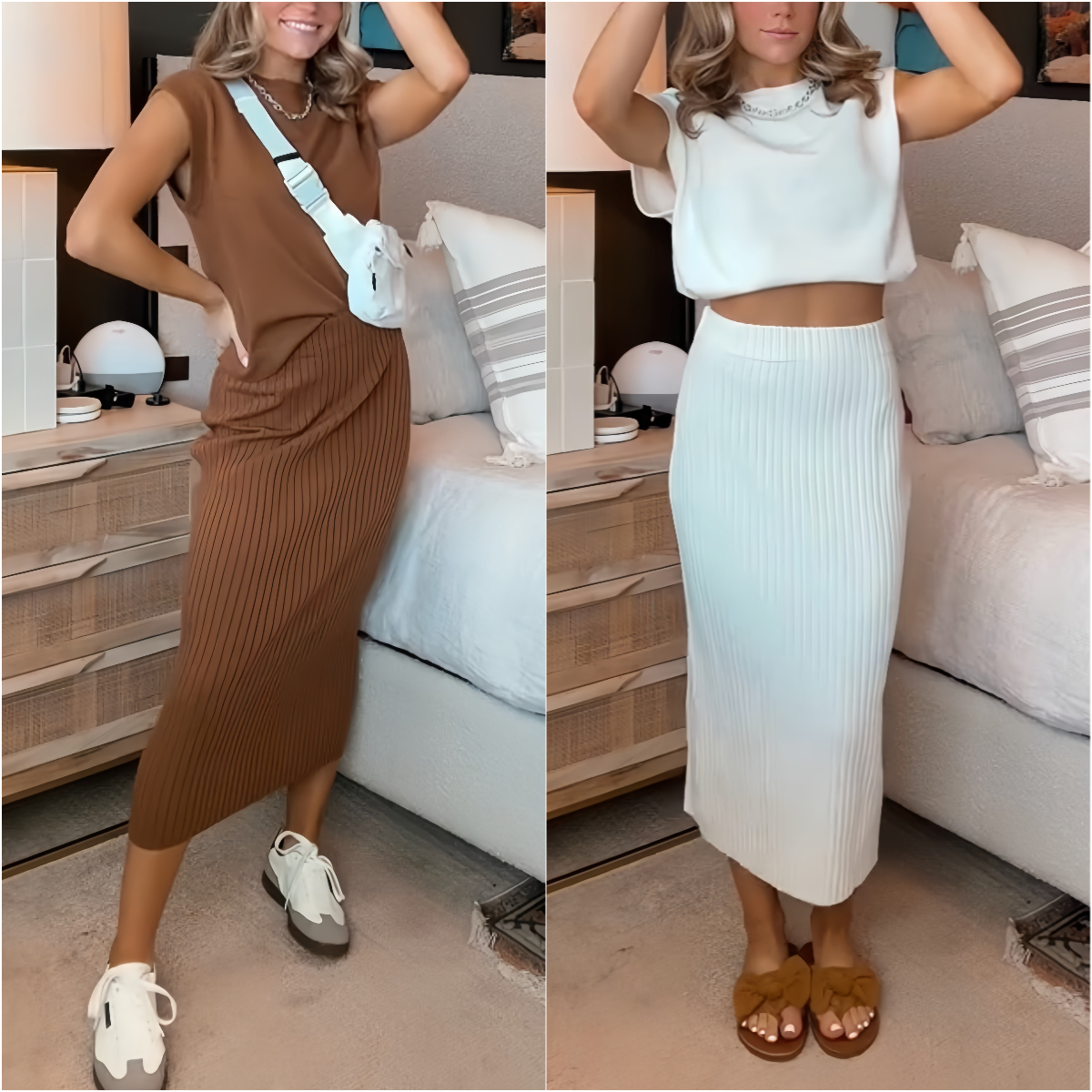 Women's Knit Sleeveless Pullover and Skirt Set