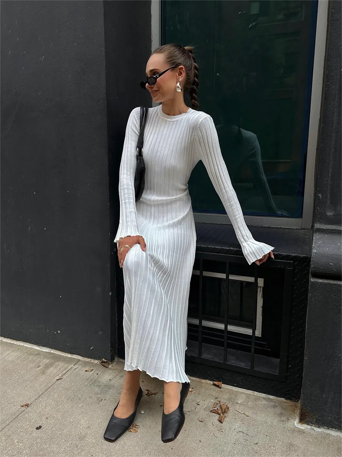2023 Fall New Sleeved Knit Midi Dress (Buy 2 Free Shipping)