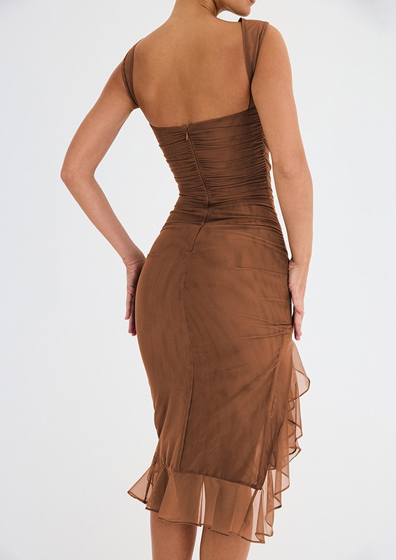 Sleeveless Ruffle Midi Dress (Buy 2 Free Shipping)-Pink Laura