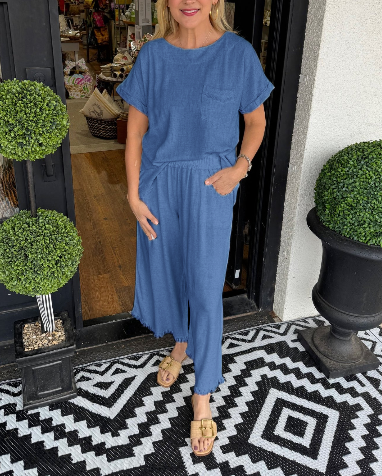 Women's Casual Solid Cotton Linen Lounge Set