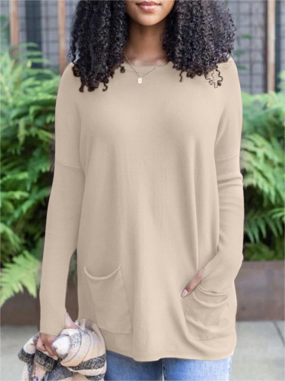 Long Sleeve Thumbhole Sweater Pocket Tunic (Buy 2 Free Shipping)