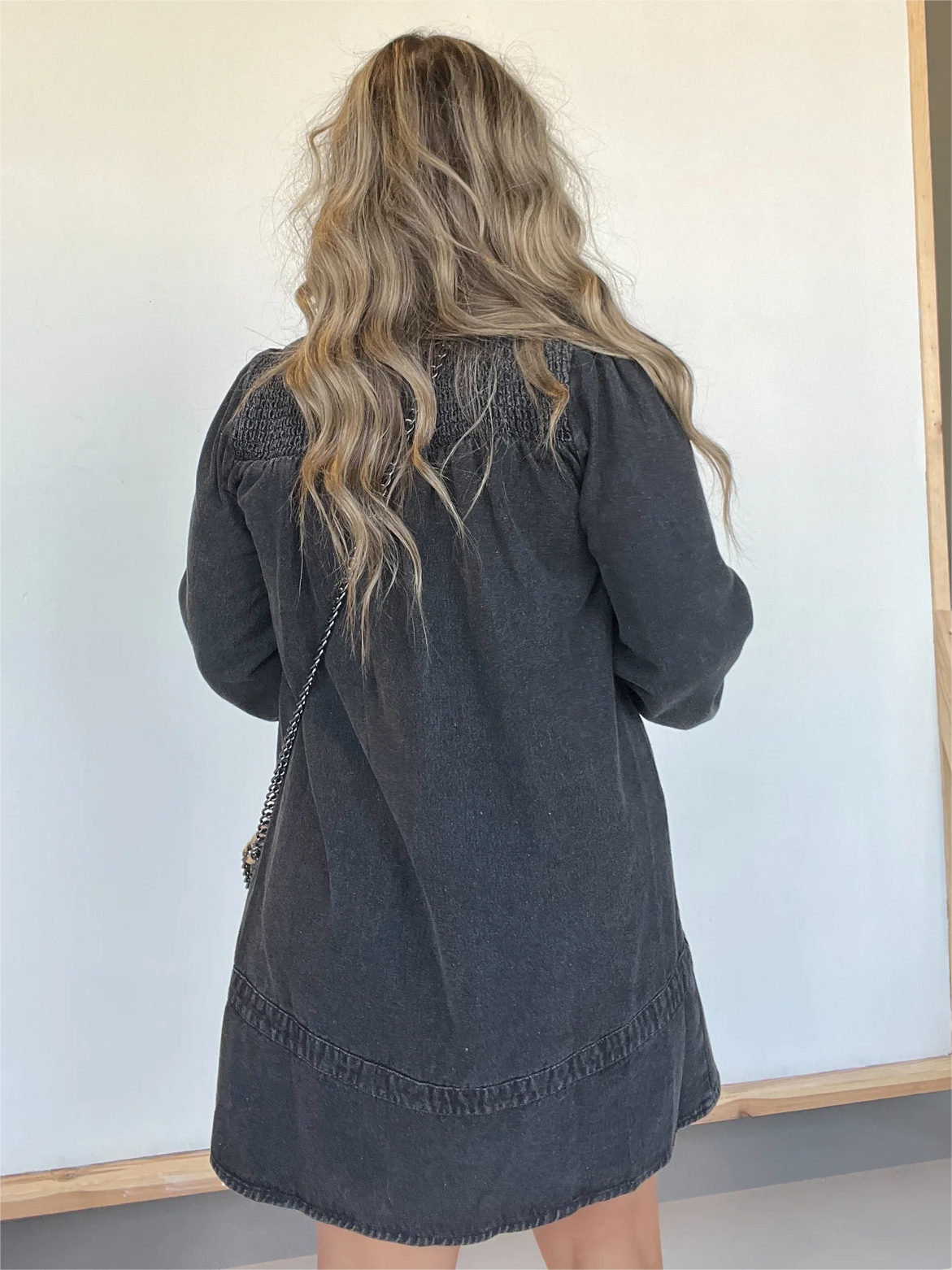 Washed Denim Puff Sleeve Shirt Dress (Buy 2 Free Shipping)