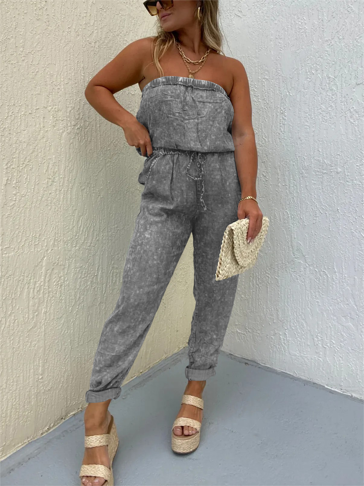 Women's Strapless Denim Jumpsuit (Buy 2 Free Shipping)-Pink Laura