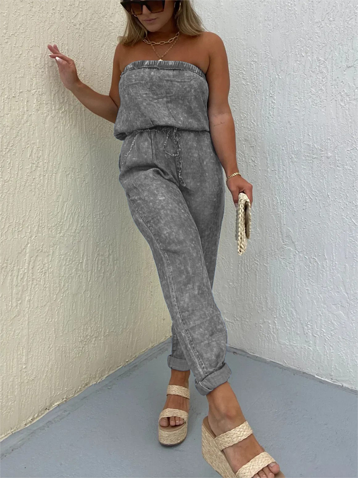 Women's Strapless Denim Jumpsuit (Buy 2 Free Shipping)-Pink Laura