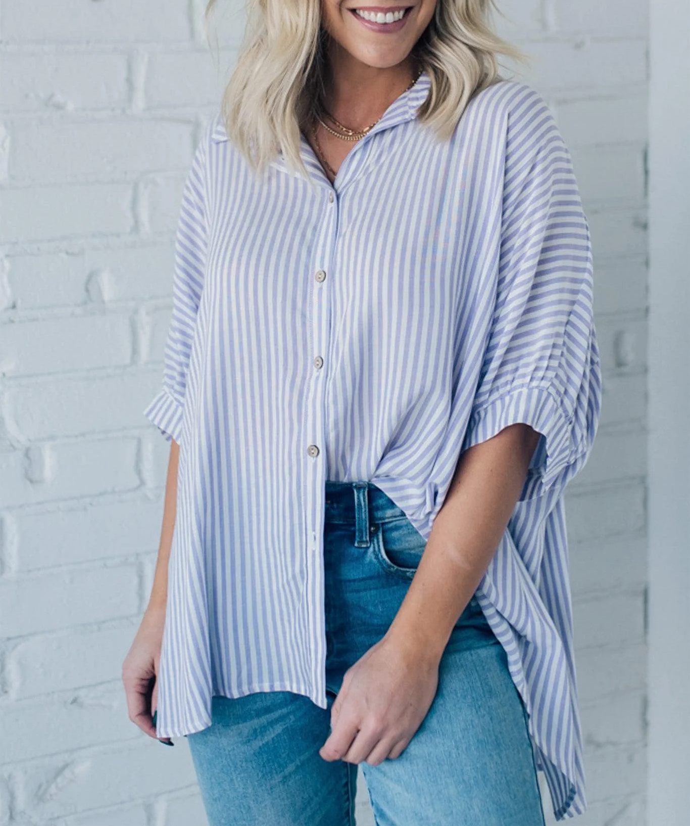 Women's Oversized Striped Button-down Shirt (Buy 2 Free Shipping)