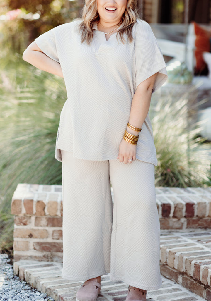 Women's Textured V NeckTop and Pants Casual Set (Buy 2 Free Shipping)