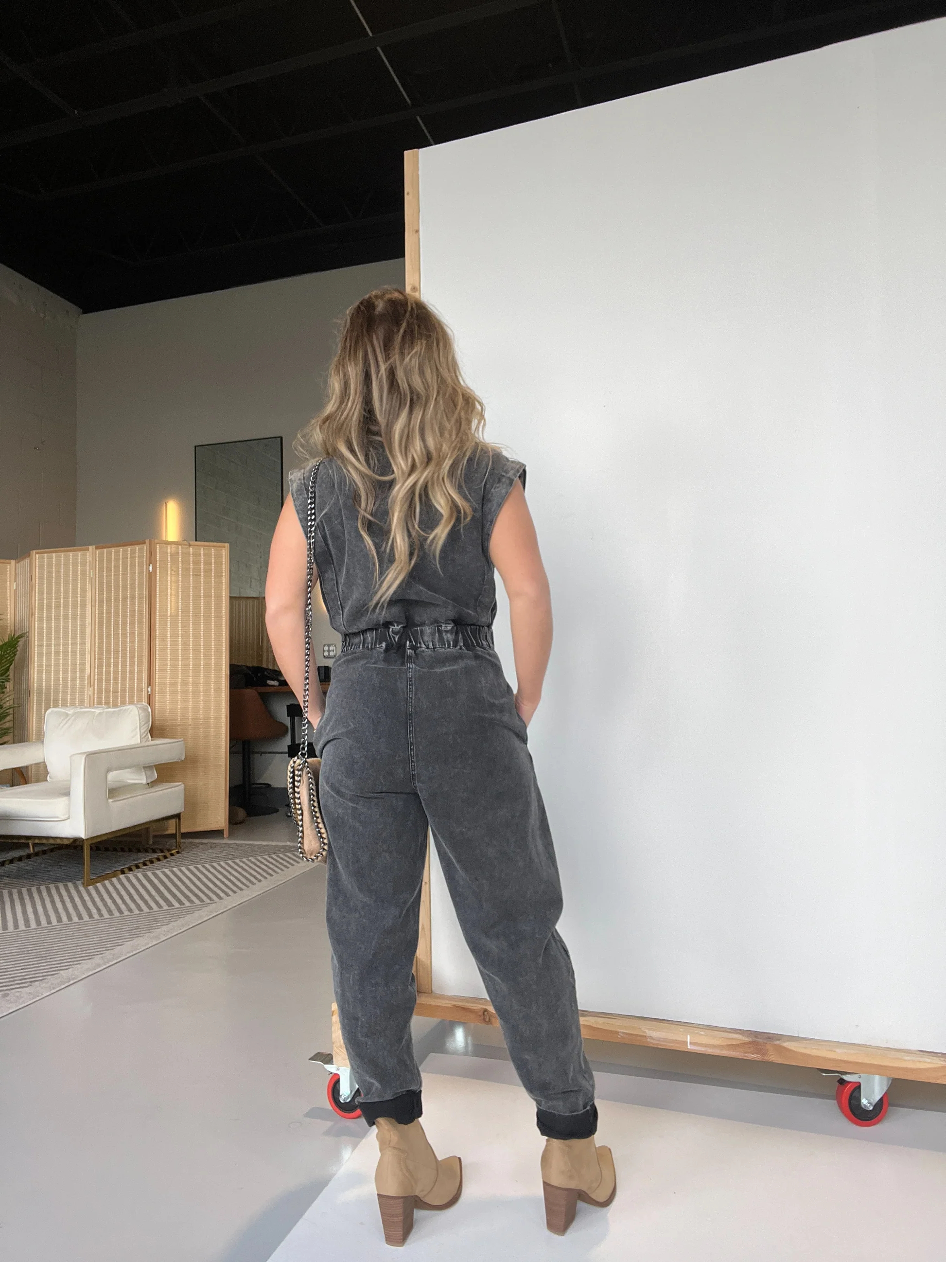 Sleeveless Denim Waisted Lightweight Jumpsuit