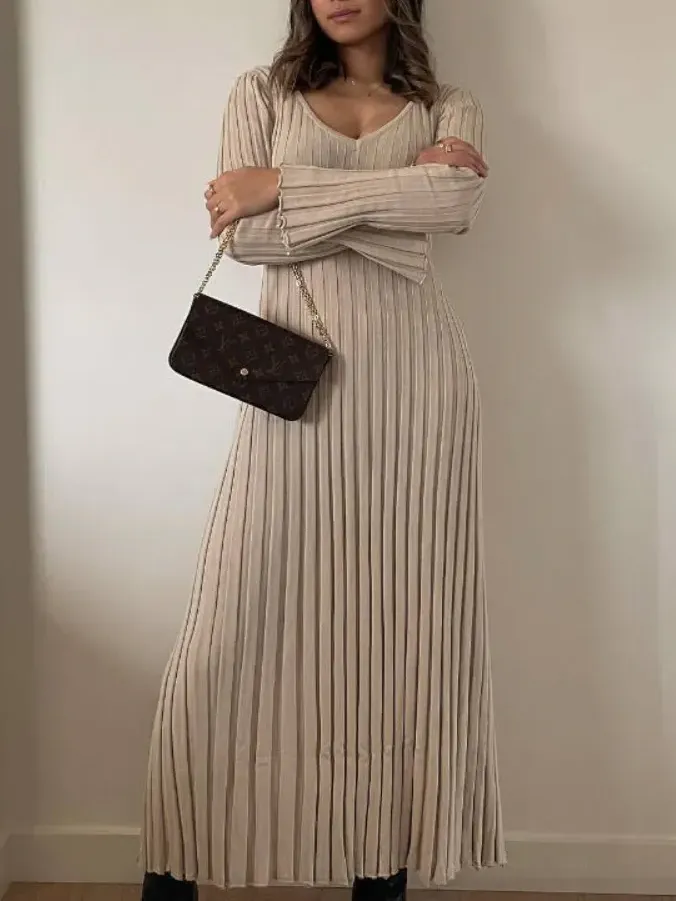 2023 Fall New Sleeved Knit Midi Dress (Buy 2 Free Shipping)