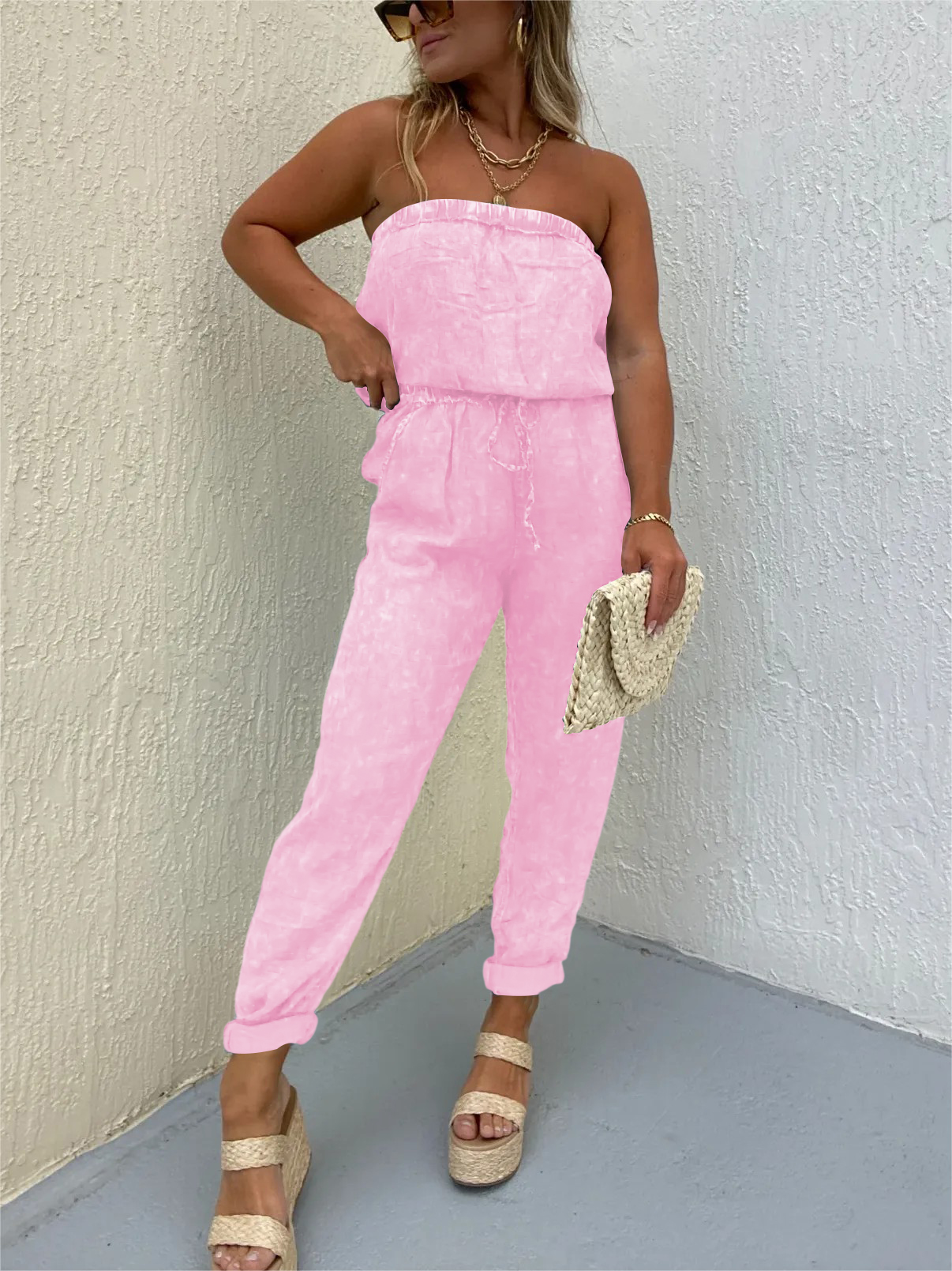 Women's Strapless Denim Jumpsuit (Buy 2 Free Shipping)-Pink Laura