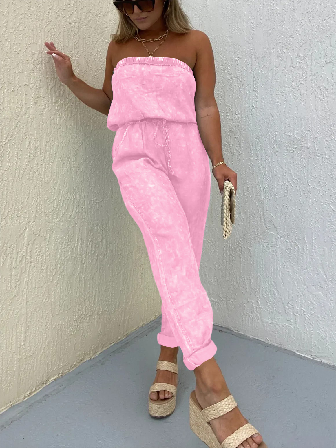 Women's Strapless Denim Jumpsuit (Buy 2 Free Shipping)-Pink Laura