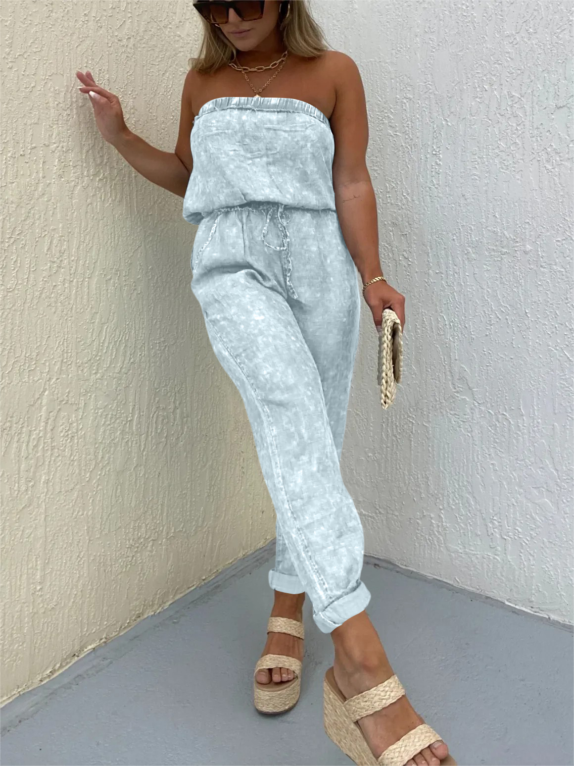 Women's Strapless Denim Jumpsuit (Buy 2 Free Shipping)-Pink Laura